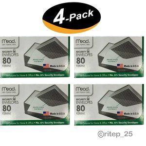 4 Pack of Mead White Security Envelopes #6 3/4 • 3 5/8" x 6 1/2" 80 Ct each